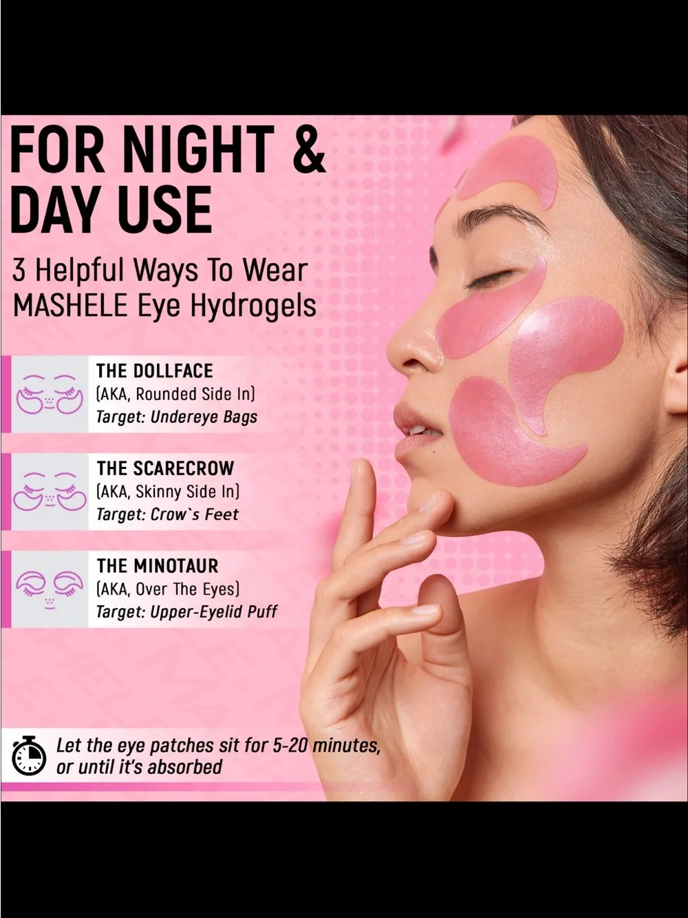New 60 pcs Mashele Rose Eye Patches - Pink Hydrogel Under-Eye Patches Masks